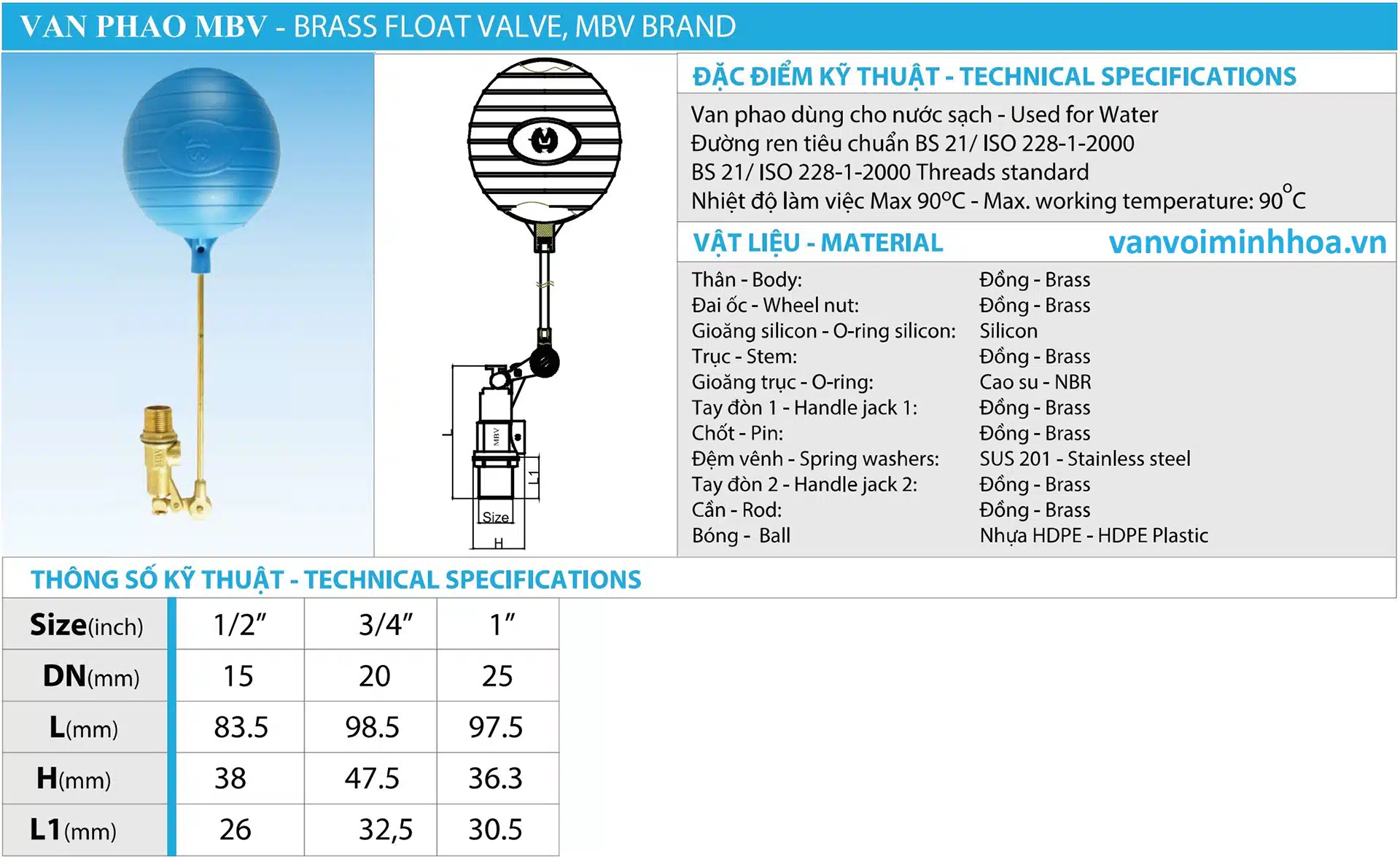 Đặc điểm kỹ thuật của van phao cơ mbv