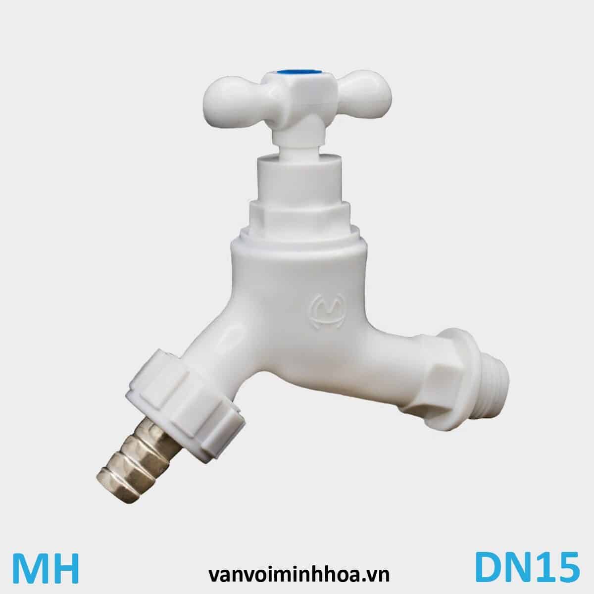 Vòi nước nhựa tay xoay nối ống mềm đồng MH DN15 Phi 21