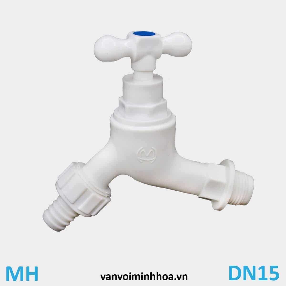 Vòi nước nhựa tay xoay nối ống mềm nhựa MH DN15 Phi 21